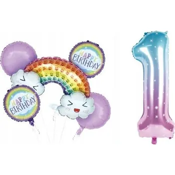 Balónek SADA FÓLIOVÝCH BALÓNKŮ RŮŽOVÁ DUHA OBLÁČKY NAROZENINOVÁ PÁRTY 6 KS