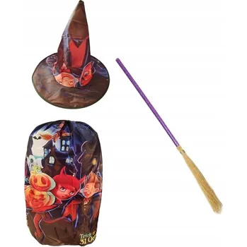 Karnevalový kostým Fialový kostým čarodějnice: plášt, klobouk, koště - 3 díly