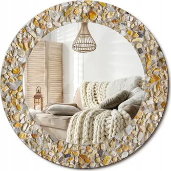 Zrcadlo Nástěnné Zrcadlo s dekorativním skleněným rámem s potiskem průměr 50 cm, teraco vzor
