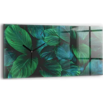 Hodiny Horizontální Skleněné Nástěnné Hodiny Do Kanceláře S Potiskem Příroda Listy 60x30 cm