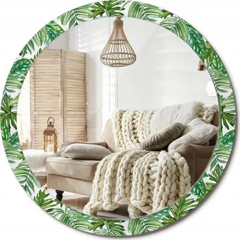 Zrcadlo Zrcadlo premium se skleněným ozdobným rámem s potiskem Listy džungle průměr 100 cm