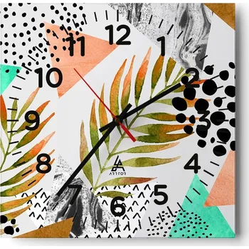 Hodiny Nástěnné hodiny do obýváku 40x40 Palmový list Tiché hodiny na skle Bezhlučné