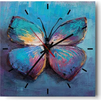 Hodiny Velké nástěnné hodiny 40x40 Motýl Skleněné hodiny Čtvercové Tiché