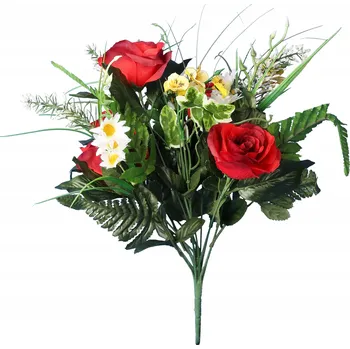 umělá květina KYTICE RŮŽÍ A BRATRŮ S DOPLŇKY 46 CM, ČERVENÁ BARVA