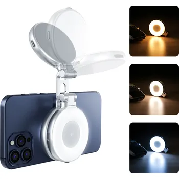 Selfie tyč Telesin Magsafe regulovatelné LED světlo na telefon s velkým vnitřním zrcátkem - Silver