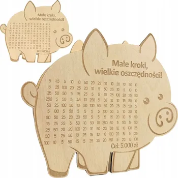 Pokladnička DŘEVĚNÉ PRASÁTKO POKLADNIČKA MALÉ KROKY VELKÉ ÚSPORY STÍRACÍ