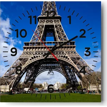 Hodiny Nástěnné hodiny do obýváku 40x40 Eiffelova věž Tiché Skleněné hodiny Bez Hlučnosti