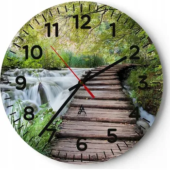 Hodiny Nástěnné hodiny do obýváku 40x40 Krajina Kulatý Skleněné hodiny Loft Tiché