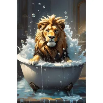 Diamantové malování Diamantové malování - Lev a koupel