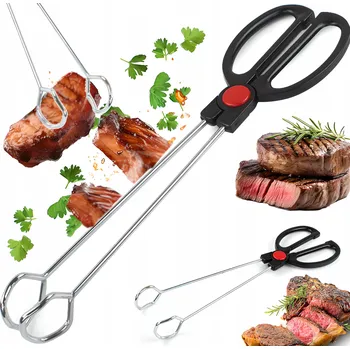 KUCHYŇSKÉ KLEŠTĚ KOVOVÉ LŽÍCE NA GRILOVÁNÍ SALÁTŮ MASA OCEL UNIVERZÁLNÍ