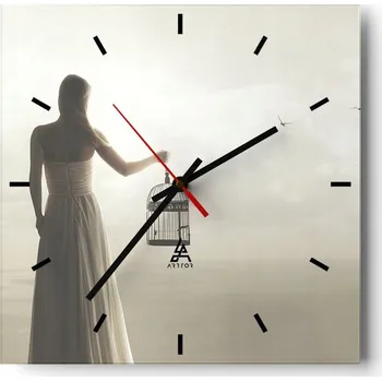 Hodiny Velké nástěnné hodiny na zeď 40x40 Žena Skleněné hodiny Čtvercové Tiché