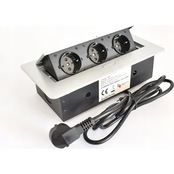 Elektrická zásuvka Zásuvka nábytková výsuvná do desky prodlužovací kabel 3x 230V stříbrná