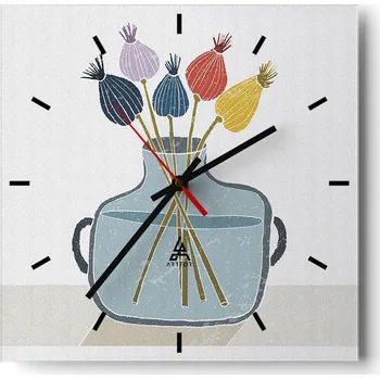 Hodiny Velké nástěnné hodiny na zeď 40x40 Květiny Skleněné hodiny Čtvercové Tiché