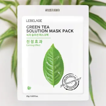 Pleťová maska LEBELAGE - Green Tea Solution Mask Pack - Zklidňující plátýnková maska se zeleným čajem - 25 g