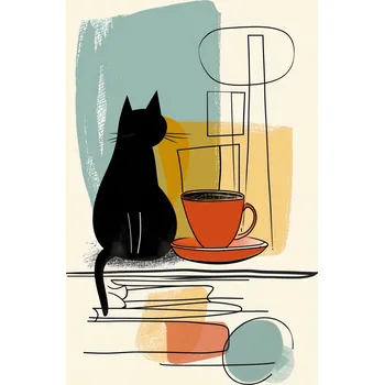Plakát Plakát Kočka a Káva bez rámu 61 x 91,5 cm