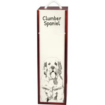 Dárková krabička Clumber španěl krabička na víno nebo láhev alkoholu s motivem psa, s fotografií