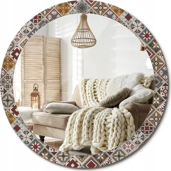Zrcadlo Stylové kulaté zrcadlo na zeď s potiskem, turecký vzor, průměr 90 cm
