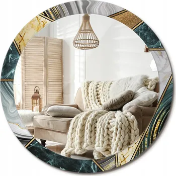 Zrcadlo Moderní dekorativní kulaté zrcadlo s potiskem Mramorový styl průměr 90 cm