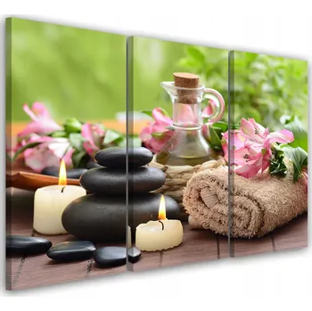 Obraz Feeby Třídílný obraz na plátně Kamenné svíčky na ručníky 60x40 cm