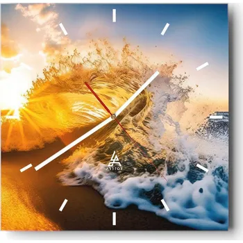 Hodiny Velké nástěnné hodiny na zeď 40x40 Vlna Skleněné hodiny Čtvercové Tiché