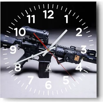 Hodiny Kuchyňské nástěnné hodiny 30x30 Militaria Skleněné hodiny do obýváku Moderní Tiché