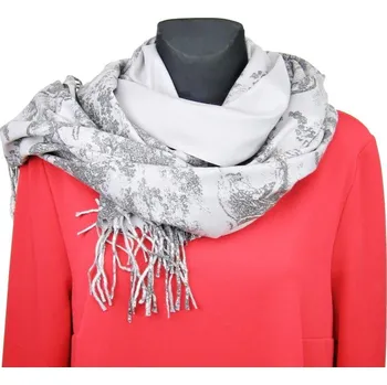 Šála Dámská šála šedočerná se zvířaty a stromy 2v1 (Oboustranný dámský šál )