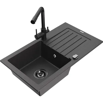 Granitový dřez MEXEN/S - Pablo granitový dřez 1-miska včetně baterie Duero, černá kropenatá 6510-76-671600-70-B