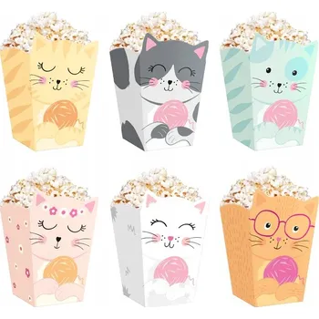Party nádobí Papírové krabičky na popcorn Koťátka Kočka mix 6 kusů Narozeniny