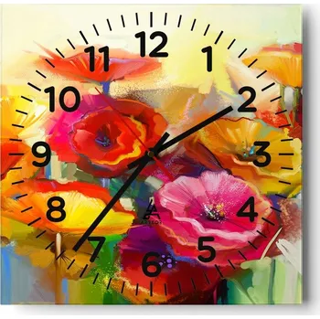 Hodiny Kuchyňské nástěnné hodiny 30x30 Květiny Skleněné hodiny do obýváku Moderní Tiché