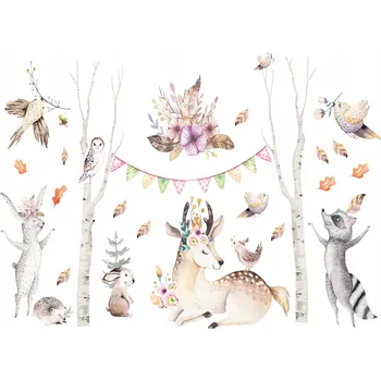 Samolepící dekorace Nálepky na zeď lesní zvířátka srnka 150x75cm