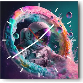 Hodiny Nástěnné hodiny do kuchyně 30x30 Astronaut Stylové hodiny na skle Loft Tiché