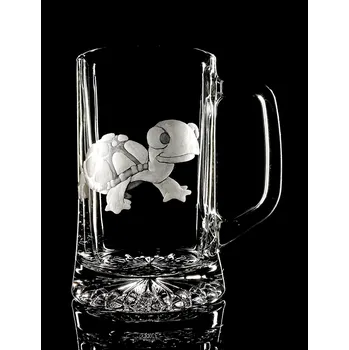 Sklenice Půllitr s rytinou želvy - ručně ryté (broušené)