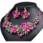 Sada náhrdelníku a náušnice s růžovými květy a zirkony