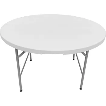 Zahradní stůl Pevný skládací přenosný stůl venkovní + vnitřní, pořádání akcí / oslavy / večírky, bílý, kulatý, průměr 122 cm