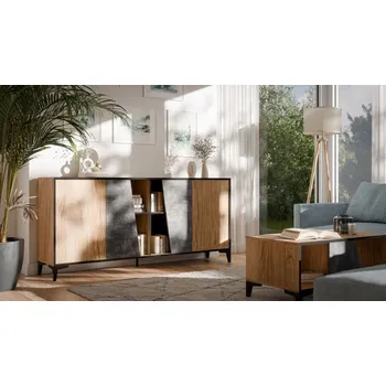 Komoda Nábytek PEGAS s.r.o. Komoda OVO 4D, beton tmavý/ old dub