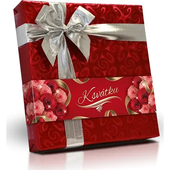 Bonboniéra Selllot, s.r.o., K Hájům 34, 155 00 Praha 5 - Vyrobeno v Belgii K svátku - Výběr belgických pralinek Belgian v červeném papíru se stříbrnou mašlí 200 g