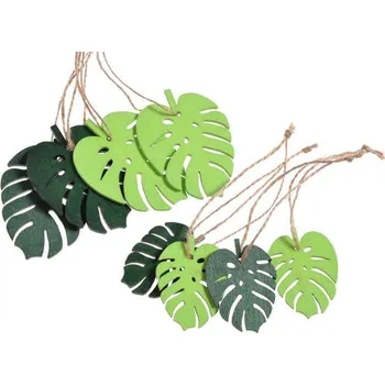 Vánoční dekorace Dřevěné listy Monstera na provázku 8 kusů