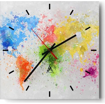 Hodiny Velké nástěnné hodiny 40x40 Mapa světa Skleněné tiché hodiny