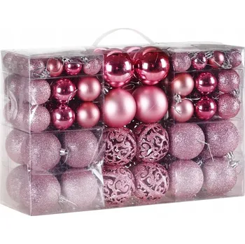 Vánoční dekorace VÁNOČNÍ BAŇKY 6/4/3 cm 100 KS ROŽOVÝ SET