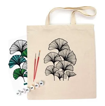 Nákupní taška Bavlněná taška s motivem pro pomalování 38x42cm – Listy Gingko (Bavlněná taška s motivem pro pomalování 38x42cm – Listy Gingko)