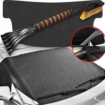 Autoškrabka Škrabka na led s kartáčem 65 cm + Protizámrazová podložka na čelní sklo auta