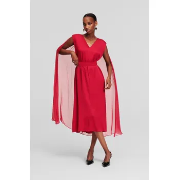 Dámské šaty ŠATY KARL LAGERFELD MIDI CEREMONY CAPE DRESS PERSIAN RED