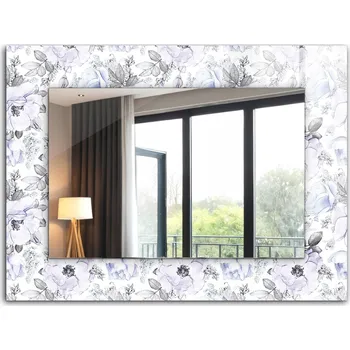 Zrcadlo Nástěnné zrcadlo se skleněným rámem s potiskem 80x60 Květiny a listy