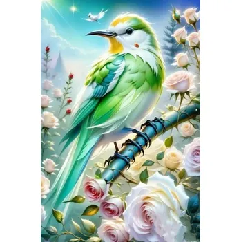 Diamantové malování Diamantové malování - Ptáček a bílé růže (40x50)