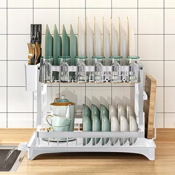 Odkapávač na nádobí Odkapávač na nádobí dvoupatrový bílý s odtokem