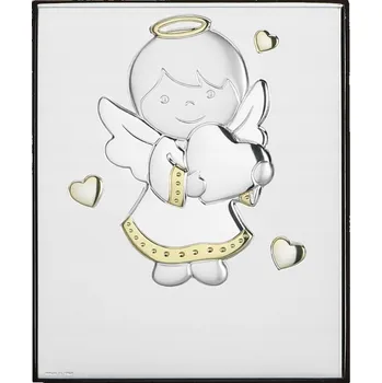 Obraz Stříbrný obrázek na křtiny andílek se srdíčkem | Rozměr: 6x7,5 cm