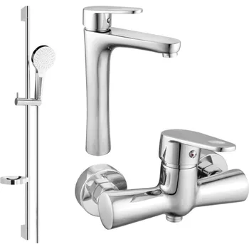 Vodovodní baterie MEXEN/S - Kama DS05 SET umyvadlová baterie + sprchová s příslušenstvím , chrom 72514DS05-00