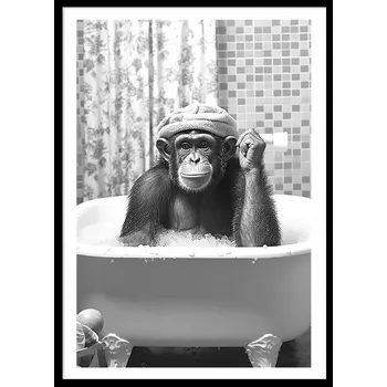 Obraz Plakát OBRAZ PLAKÁT V RÁMU do koupelny WC Toalety gorila opice ve vaně P2522_A4 v rámu 23 x 33 cm