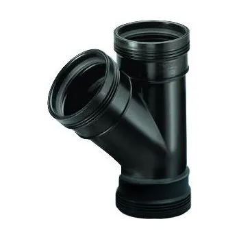 Černý PP T-kus Ø 110 mm 45°, 3x hrdlo