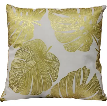 Polštář POVLAK s POLŠTÁŘ BÍLÝ SAMETOVÝ POLŠTÁŘ 40x40 zlaté listy monstery